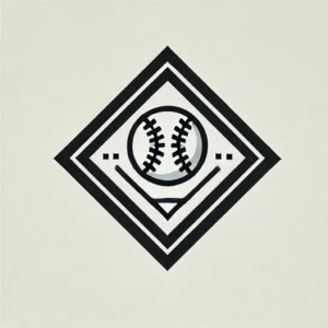 A stylized baseball diamond with a minimalist baseball in the center, surrounded by clean, bold lines