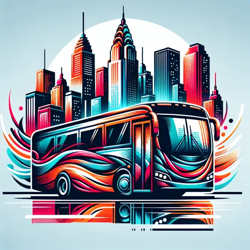 Bus Logo Design Showcasing A Vibrant, Dynamic City Bus And Skyline