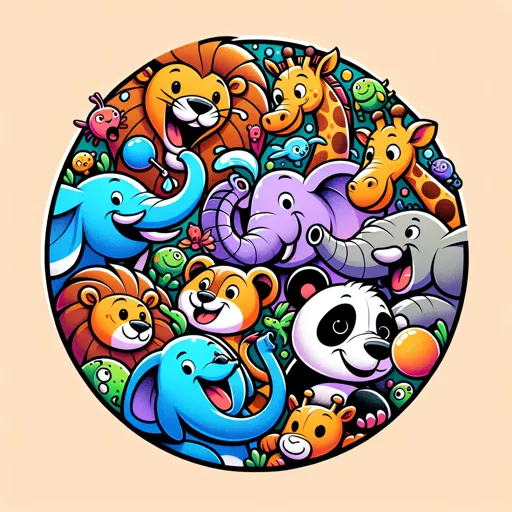 Children Logo With Cartoon Animals In A Circle