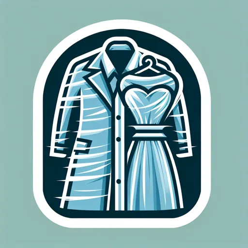 Dry Cleaning Logo Design With A Coat And Dress Covered By A Plastic Wrap