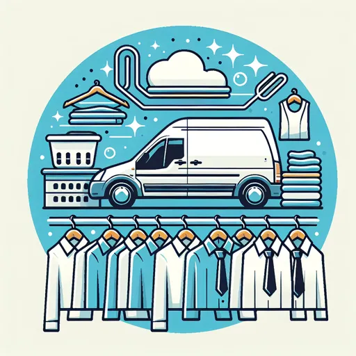 Dry Cleaning Logo Design With A Laundry Van And Hanging Clothes