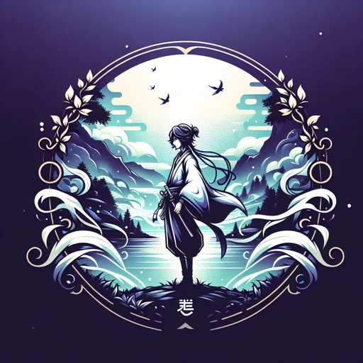 Elegant Anime Logo Design Featuring A Character In A Serene, Ethereal Setting