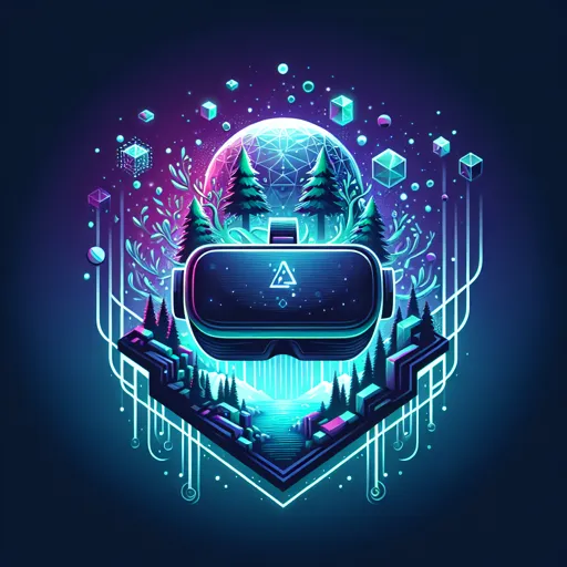 Entertainment Logo Design With A Vr Headset And Virtual World Elements
