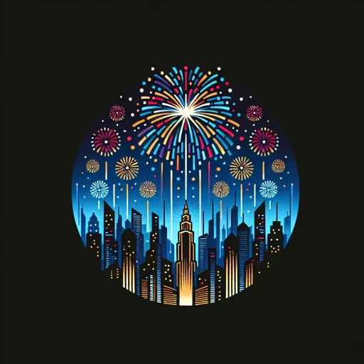 Entertainment Logo Featuring A Fireworks Display Over A City Skyline