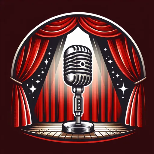 Entertainment Logo Featuring A Microphone And Stage Curtain