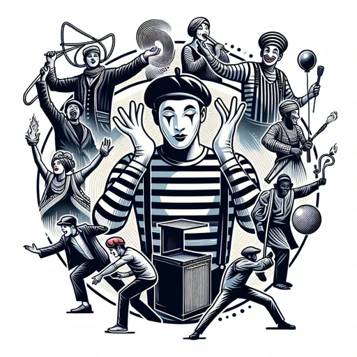 Entertainment Logo Featuring A Mime Artist And Street Performers