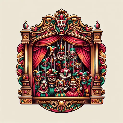 Entertainment Logo Featuring A Puppet Theater And Puppets