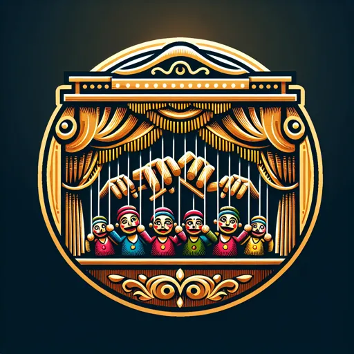 Entertainment Logo Featuring A Puppet Theater And String Puppets
