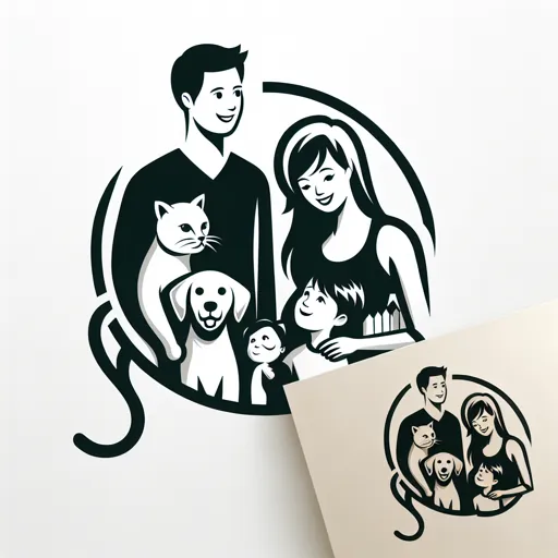 Family Logo Design Featuring A Pet Dog And Cat With A Family