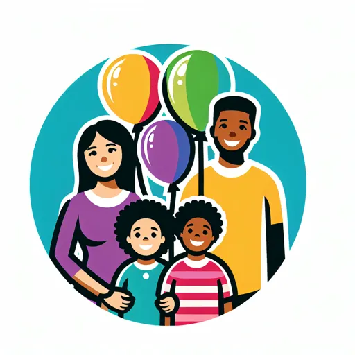 Family Logo Design With A Family Holding Balloons