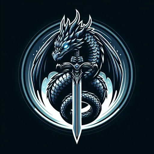 Fantasy Logo Design Featuring A Dragon Wrapped Around A Sword