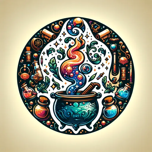 Fantasy Logo Design Featuring A Magical Cauldron And Potions
