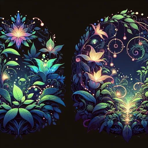 Fantasy Logo Design Featuring A Magical Forest With Glowing Plants