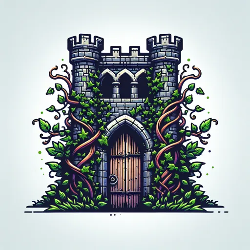 Fantasy Logo Design With A Castle Gate Covered In Ivy
