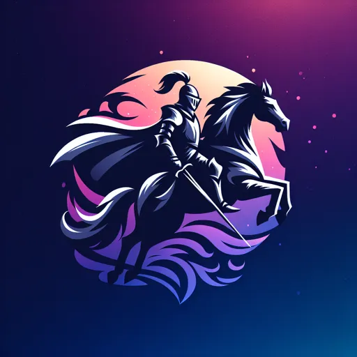 Fantasy Logo Design With A Silhouette Of A Knight On Horseback