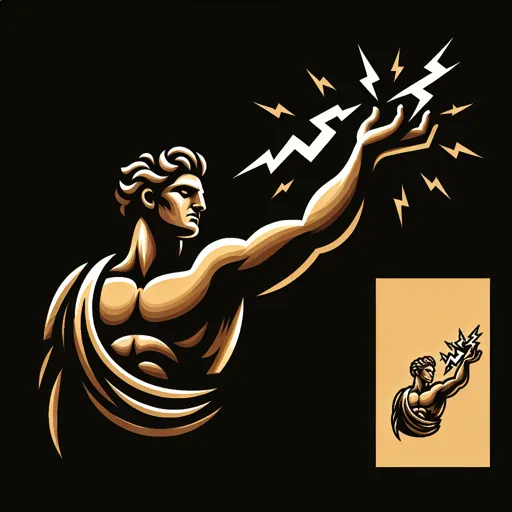 God Logo Design Featuring A Greek God Holding A Lightning Bolt