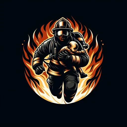 Hero Logo Design Featuring A Firefighter Rescuing A Child