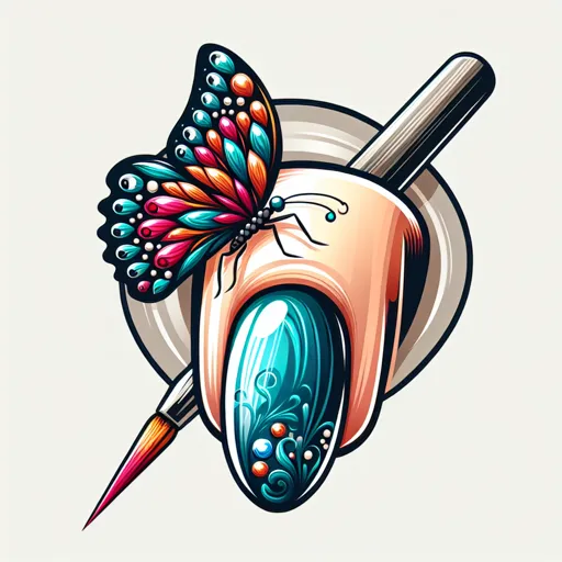 Nail Logo Design Featuring A Butterfly Resting On A Painted Nail