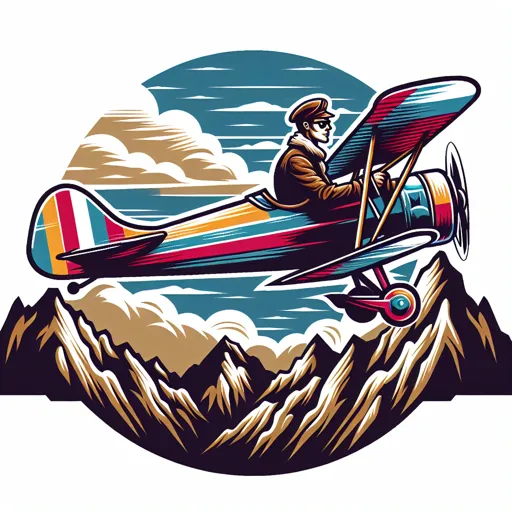 Pilot Logo Design Featuring A Biplane Flying Over Mountains