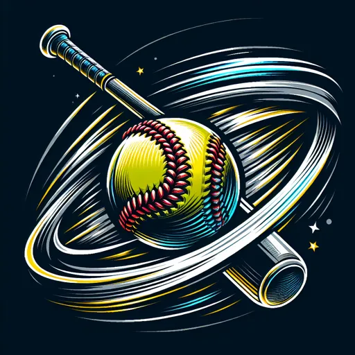 Softball Logo Design Featuring A Bat In Motion And A Spinning Ball