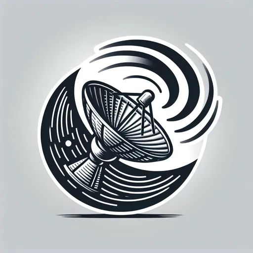 Tv Logo Design Featuring A Satellite Dish And Orbiting Signals