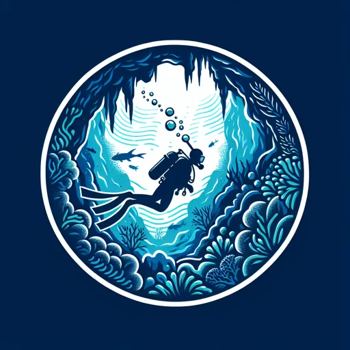 Water Logo Design With A Scuba Diver Exploring An Underwater Cave