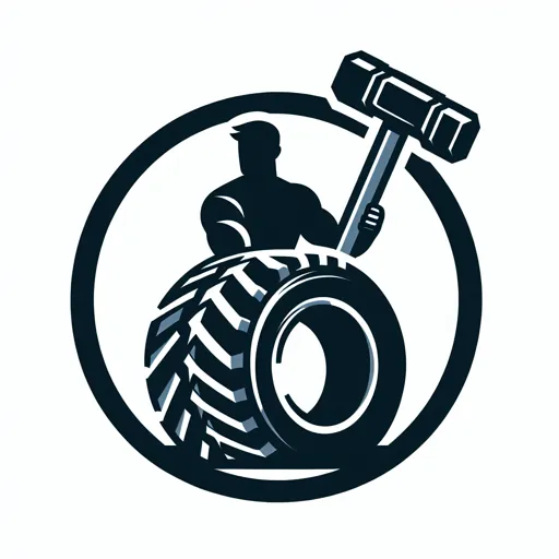 Workout Logo Design With A Heavy Tire And Sledgehammer